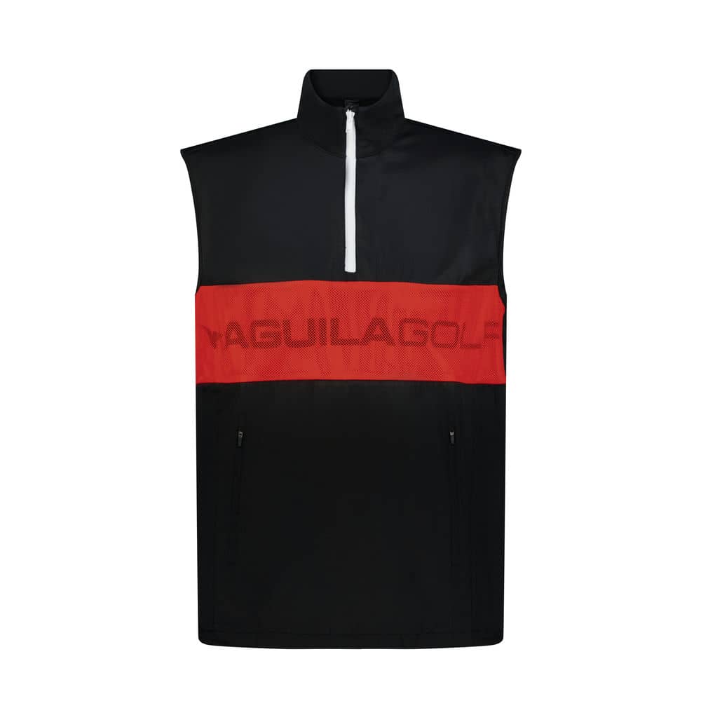 Aguila Golf Sleeveless Quarter-Zip Vest – Red Stripe Design

