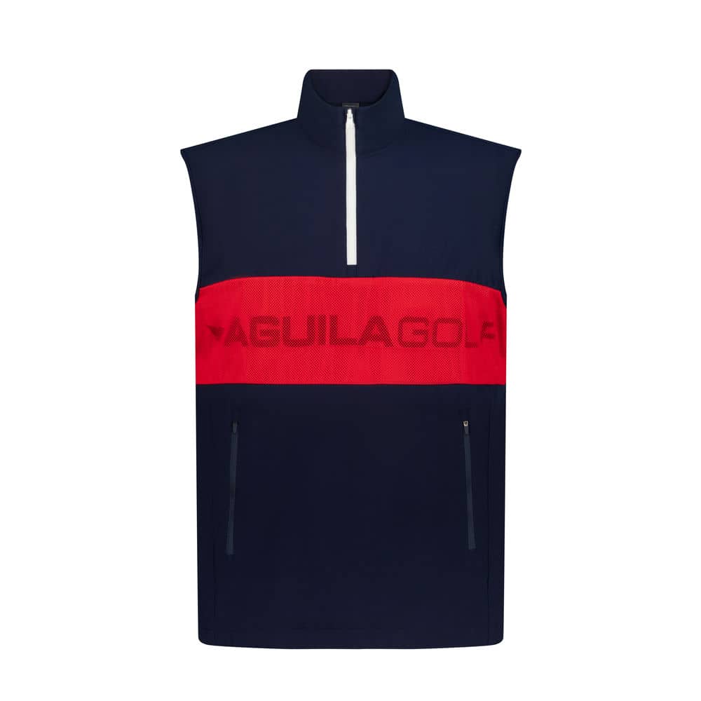 Aguila Golf Sleeveless Vest – Navy Blue with Red Stripe

