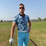 Moderno Pixel Comb Teal Men’s Golf Polo